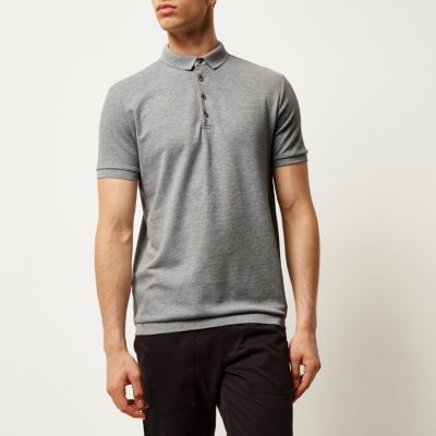 Grey textured polo shirt